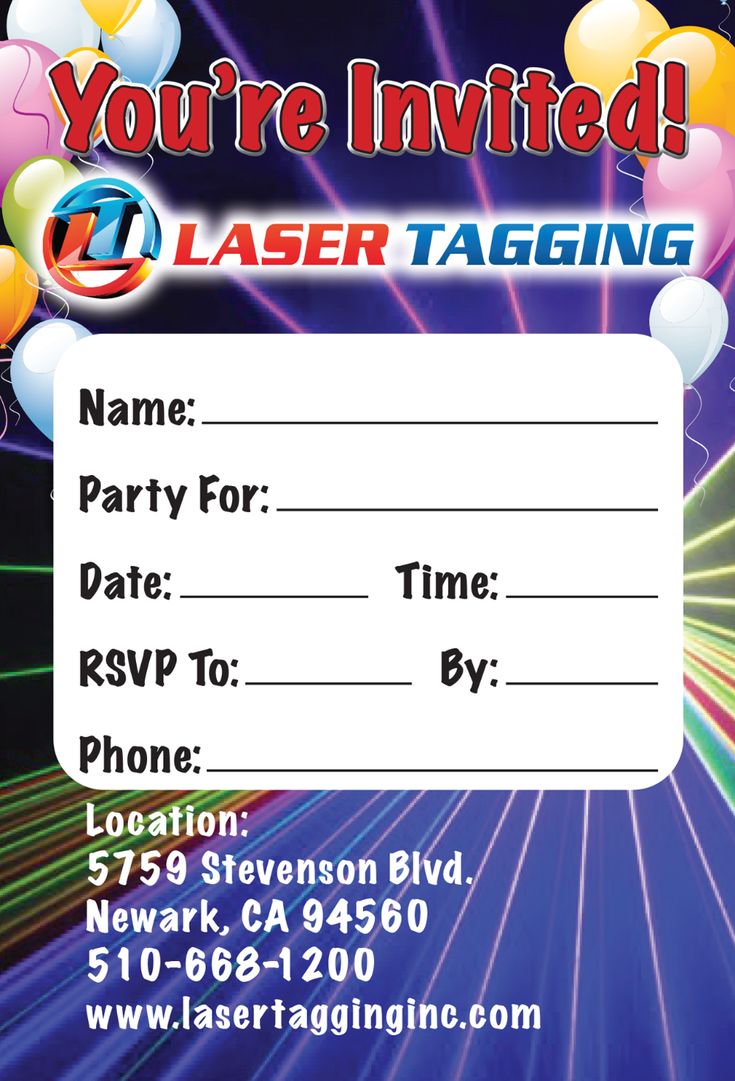 Laser Tagging Inc. Birthday Party Invitation — Newark, CA